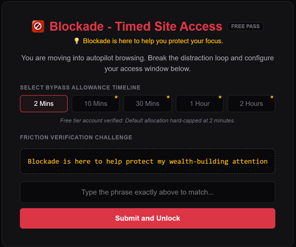 Blockade Intercept Restricted Page Screen